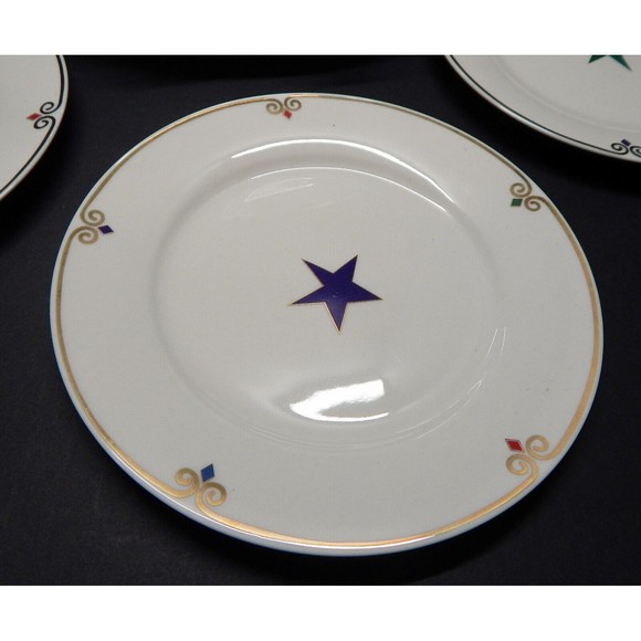 Pier 1 Imports Celebration Salad Plate Red Blue Green Purple Stars Set of 4 - Picture 4 of 14